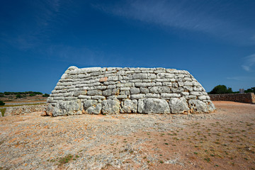 Panoramic view of the Naveta des Tudons archaeological site on the island of Menorca in Spana