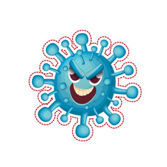 vector covid-19 virus novel coronavirus 2019-nCoV cartoon character isolated on white background. My name is coronavirus concept iilustration. Blue virus cell microbe icon.