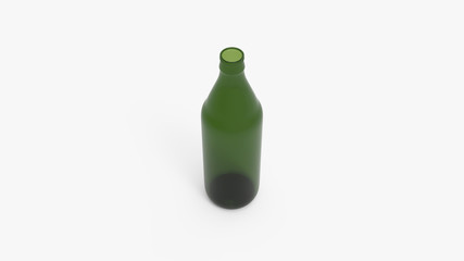 Green soda bottles. Beer bottles. Isolated on white. Clipping path. 3D Rendering.