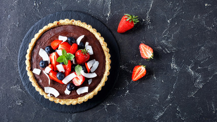 French dessert: chocolate tart, view from above