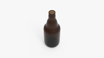 Brown soda bottle. Beer bottle. Isolated on white. Clipping path. 3D Rendering.