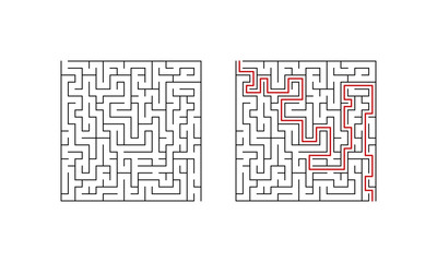 Labyrinth maze game for children. Simple puzzle with solutionisolated on white background. Vector illustration.