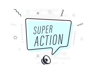 super action, tag design template, discount speech bubble banner, app icon, vector illustration