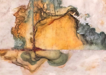 Colorful paint abstract pattern watercolor drawing on old marble wall texture background