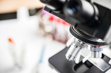 microscope in biotechnological laboratory, professional equipment
