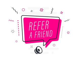 refer a friend, tag design template, discount speech bubble banner, app icon, vector illustration