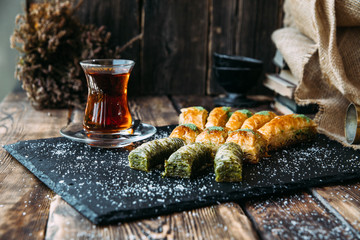 Turkish honey and pistachios dessert baklava 
