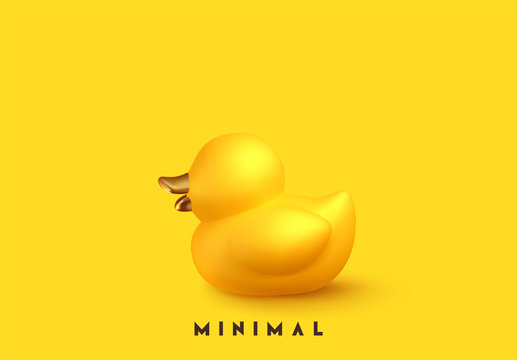 Yellow duck rubber. Children's Realistic 3d duck toy for bath procedure. Vector illustration