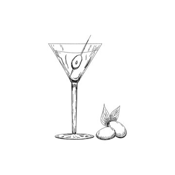Vector Sketch Martini Glass with Olives