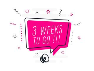 3 weeks to go, tag design template, discount speech bubble banner, app icon, vector illustration