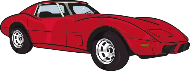 Rolgordijnen cartoon american muscle car,red sport car,classic car © Joanna