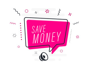 save money, tag design template, discount speech bubble banner, app icon, vector illustration