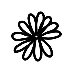 Coloring flower on an isolated white background. Silhouette black and white clip art. Doodle style, contour, childish hand-drawn. Print on fabric, wallpaper, icons for children. Vector illustration.