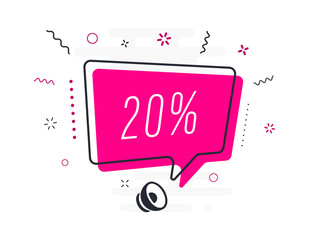 20%, tag design template, discount speech bubble banner, app icon, vector illustration