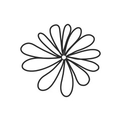 Coloring flower on an isolated white background. Silhouette black and white clip art. Doodle style, contour, childish hand-drawn. Print on fabric, wallpaper, icons for children. Vector illustration.