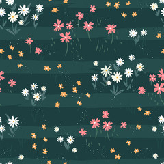 Fototapeta na wymiar Hand drawn ditsy flower field seamless pattern, cute floral background, great for textiles, banners, wallpapers - vector design
