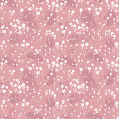 Hand drawn ditsy flower field seamless pattern, cute floral background, great for textiles, banners, wallpapers - vector design