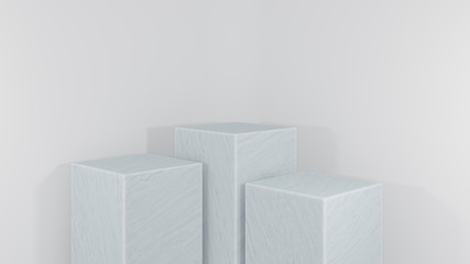 Three marble showcase blocks, 3d rendering