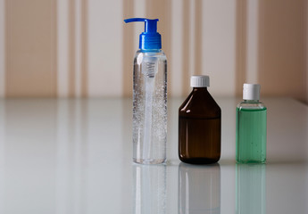Bottles with antimicrobal gel and alcohol