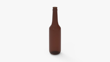 Brown soda bottle. Beer bottle. Isolated on white. Clipping path. 3D Rendering.