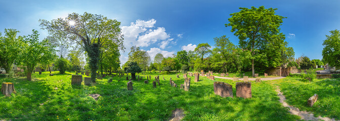 World Cultural Heritage Jewish Cemetery Heiliger Sand in Worms, Germany, 360° Panorama