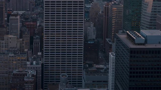 Abstract view of Manhattan buildings from high point of view during sunset timelapse