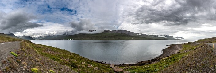 Icelandic Scenery panorama shot at a cloudy day