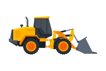 Bulldozer Construction Machinery, Heavy Special Transport, Service Vehicle, Side View Flat Vector Illustration