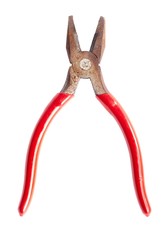 Plyers isolated on white background, rusty plier head