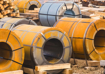 Rusty metal packaging on a Industrial area, construction site 