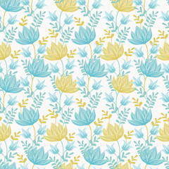 Vector seamless  pattern with  leaves and  flowers on white background.  Floral illustration for textile, print, wallpapers, wrapping.