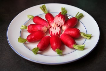 Une assiette avec des radis.