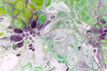 
mixed colors on the surface. Watercolor abstract background with bubbles and cells. Colorful multicolor banner