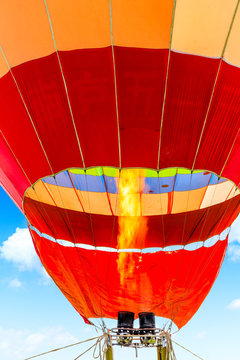 Hot air balloon floating in the sky.
