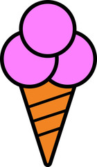 Pink ice cream cone flat line icon isolated on the white background