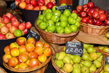 farmers market, many different fresh fruits