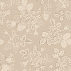 Coffee Roses Bouquet Vector Seamless Pattern