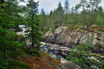 Fototapeta na wymiar Kiviristi threshold on the Ohta river. Karelia, Russia