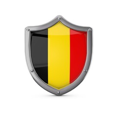 Fototapeta premium Belgium security concept. Metal shield shape with national flag