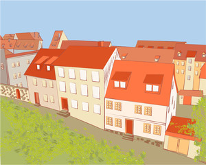 Illustration with different isometric houses. Collection of houses, buildings