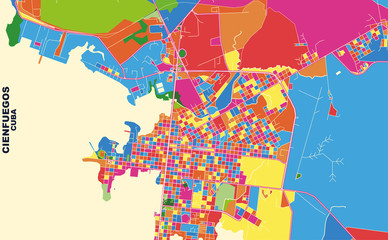 Cienfuegos, Cienfuegos, Cuba, colorful vector map