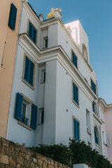 Fototapeta na wymiar low angle view of modern house against blue sky