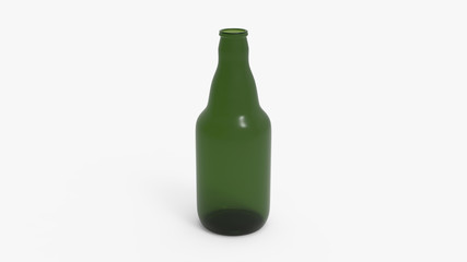 Green soda bottles. Beer bottles. Isolated on white. Clipping path. 3D Rendering.