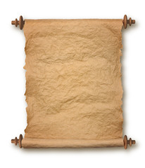 Old rolled parchment on white background