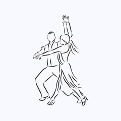 Illustration of a dancing man and woman. Icon ballroom, sports dances. Rumba, Latin American dances. Vector flat illustration.