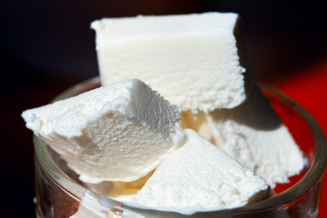 ice cream dessert cut into glass
