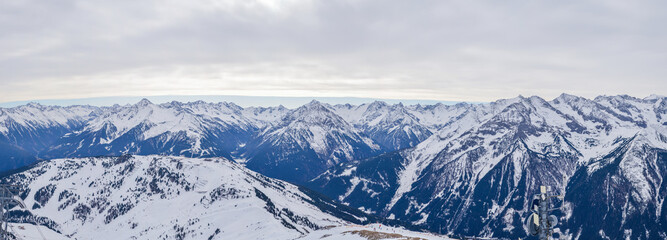 Panorama Snowy and rocky peaks of the Austrian Alps
