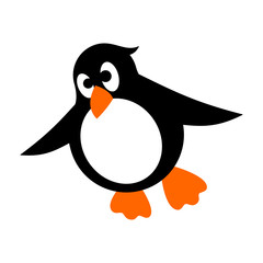 Flying jumping penguin cartoon flat bird vector illustration