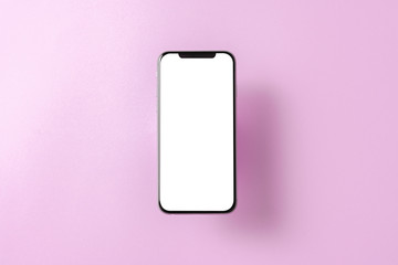 Smartphone mockup. New black frameless hovering smartphone with white screen. Isolated on color background. Based on high-quality studio shot. Smartphone frameless design concept.