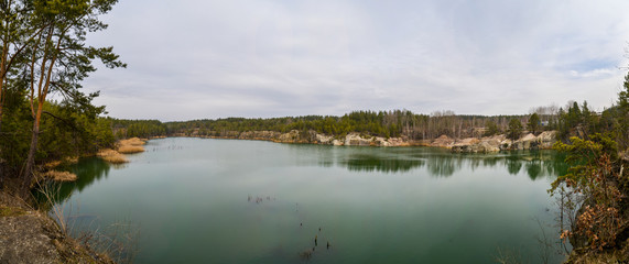 Panorama reflection of trees in lake